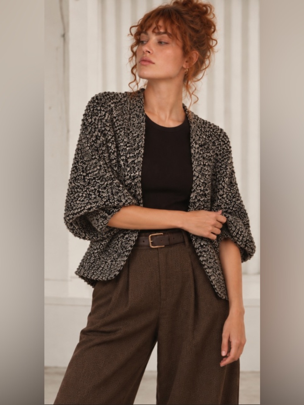 Ann Taylor LOFT Wool Blend Chunky Knit Cardigan Shrug Marled Grey Size L